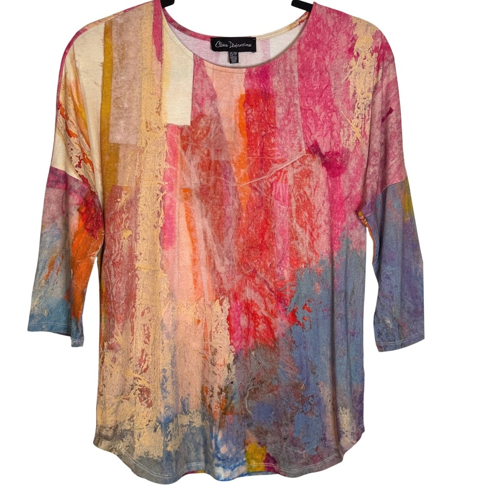 Claire Desjardins Abstract Print Top Tunic 3/4 Sleeve‎ Women XS - Picture 2 of 11